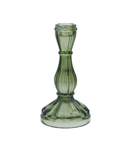 Small Glass Hourglass Candlestick - Green