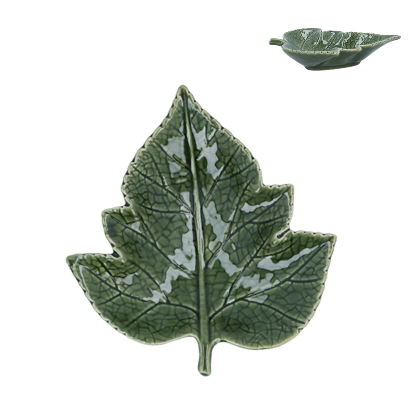 Mini Ceramic Grape Leaf Dish - Green