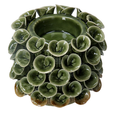 Earthenware Pixie Lichen Candle Holder - Green