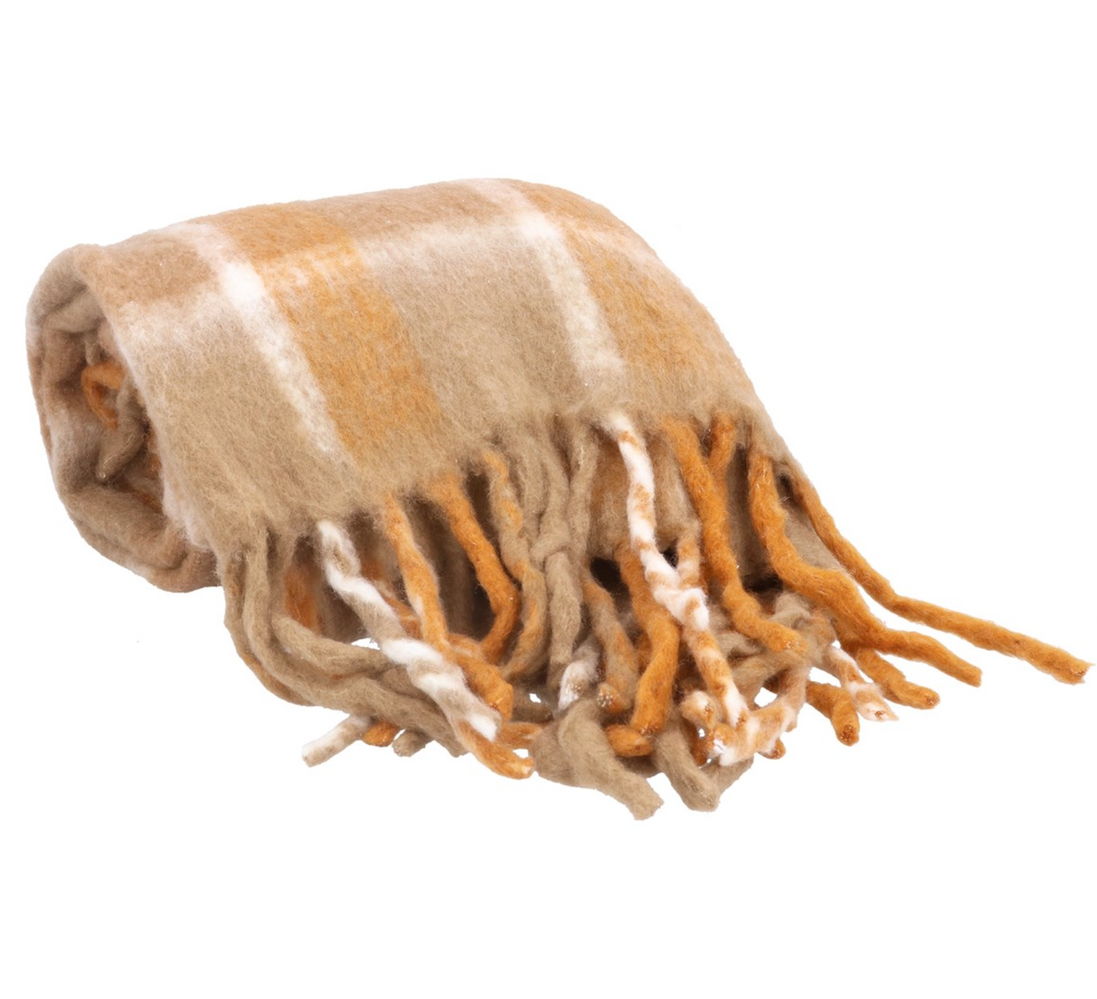 Checked Tassel Fringe Cosy Throw - Terracotta