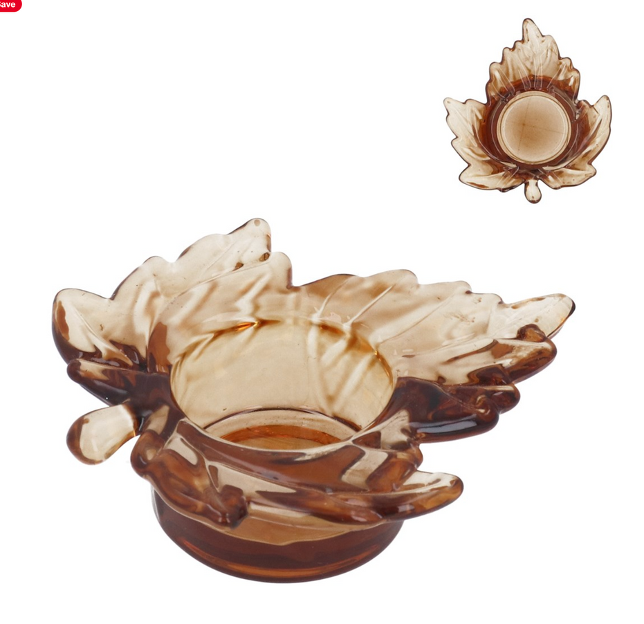 Glass Maple Leaf Tea light Holder - Dark Amber