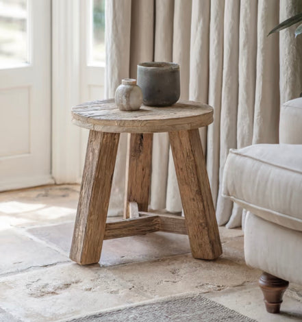 Ibo Reclaimed Wood Round Side Table-Natural