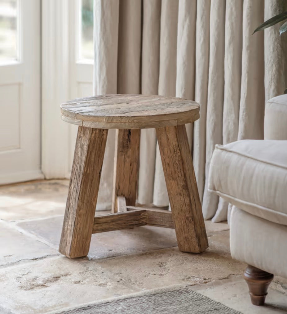 Ibo Reclaimed Wood Round Side Table-Natural