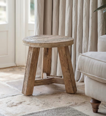 Ibo Reclaimed Wood Round Side Table-Natural