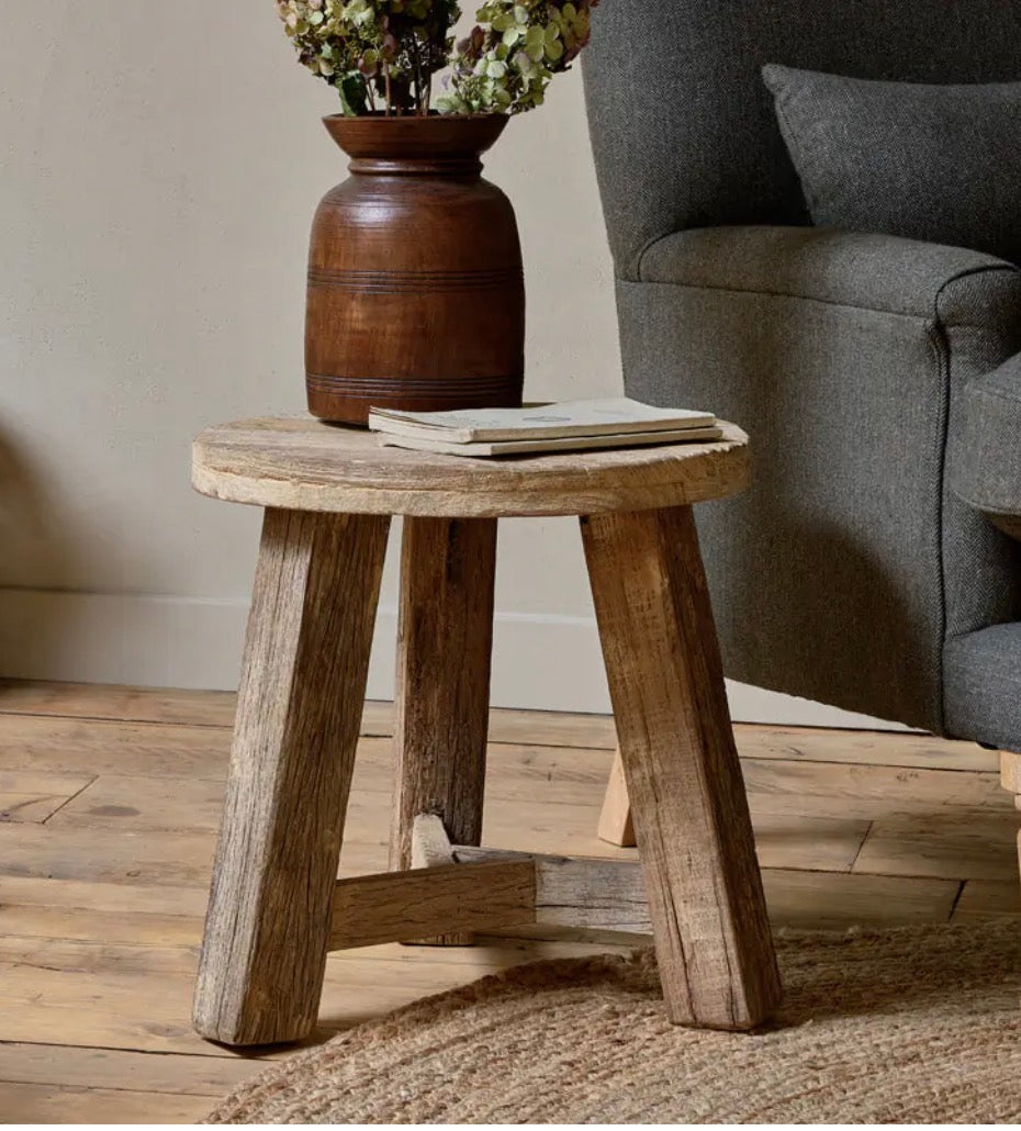 Ibo Reclaimed Wood Round Side Table-Natural