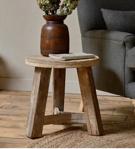 Ibo Reclaimed Wood Round Side Table-Natural