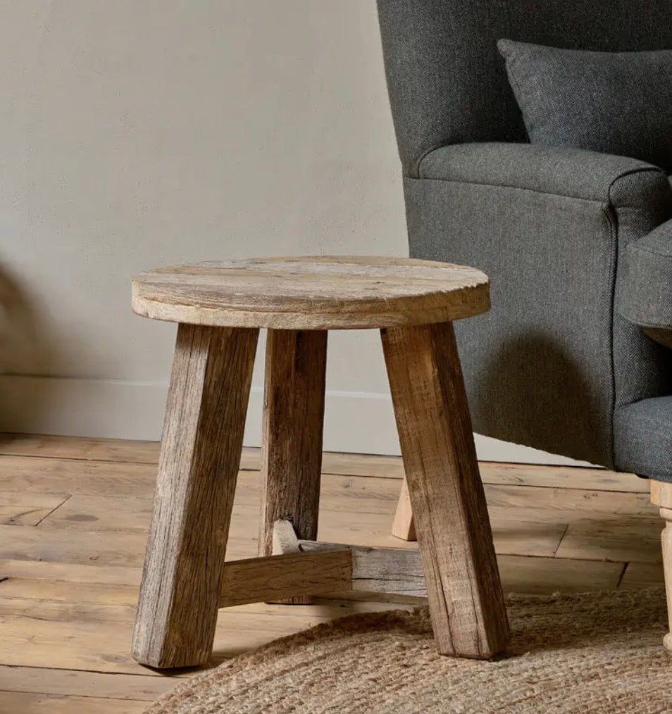 Ibo Reclaimed Wood Round Side Table-Natural