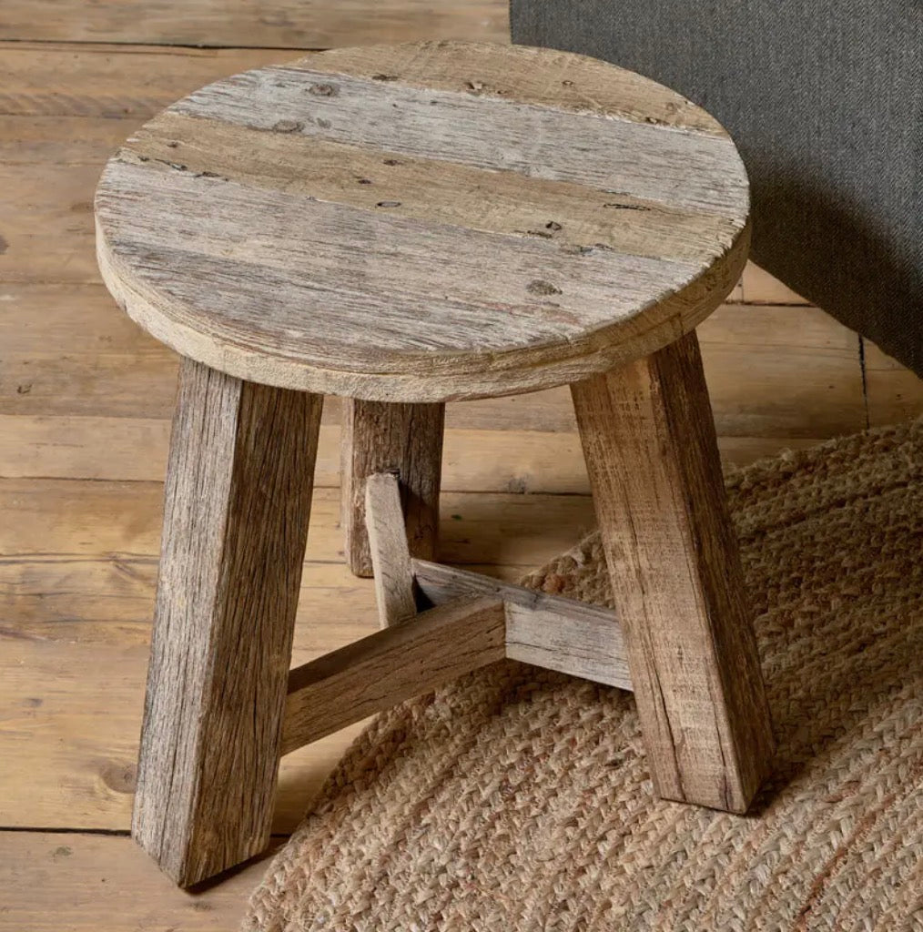 Ibo Reclaimed Wood Round Side Table-Natural