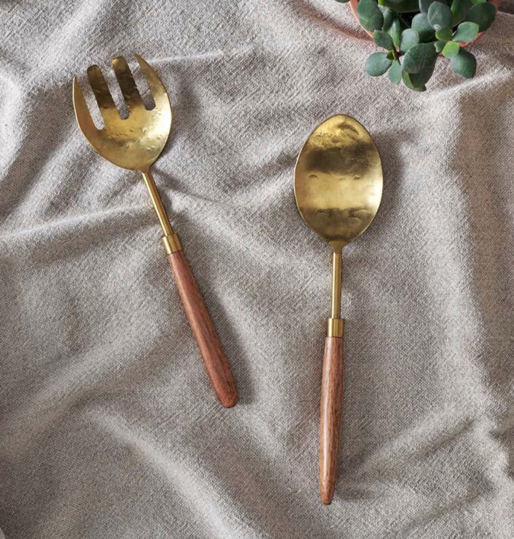Soni Salad Servers - Gold &amp; Acacia (Set of 2)