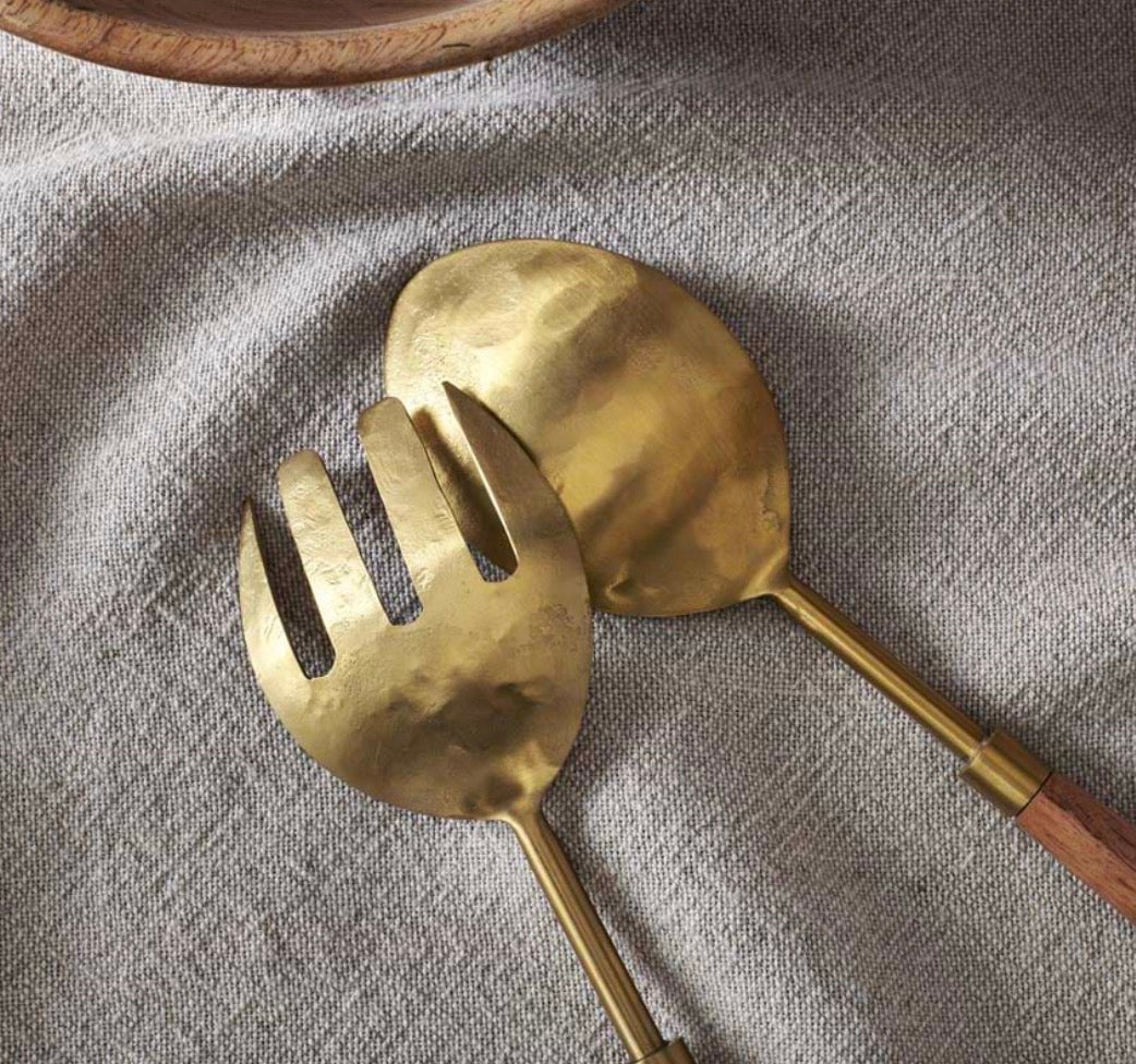 Soni Salad Servers - Gold &amp; Acacia (Set of 2)