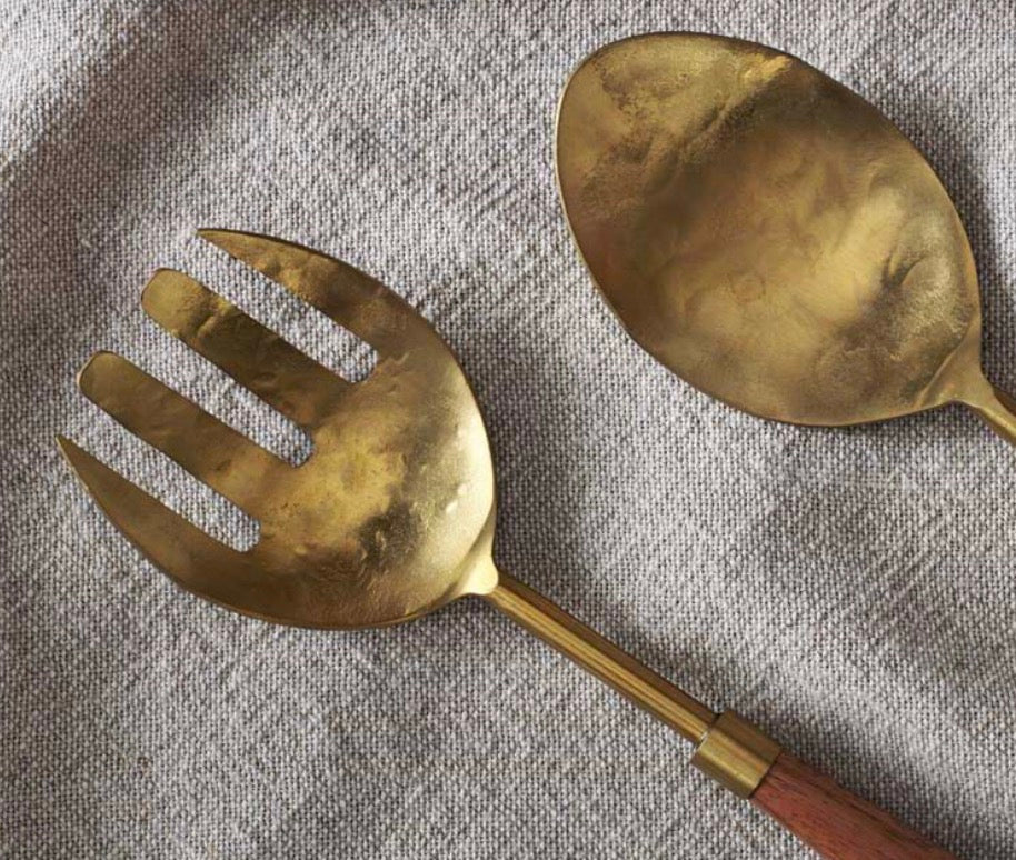 Soni Salad Servers - Gold &amp; Acacia (Set of 2)