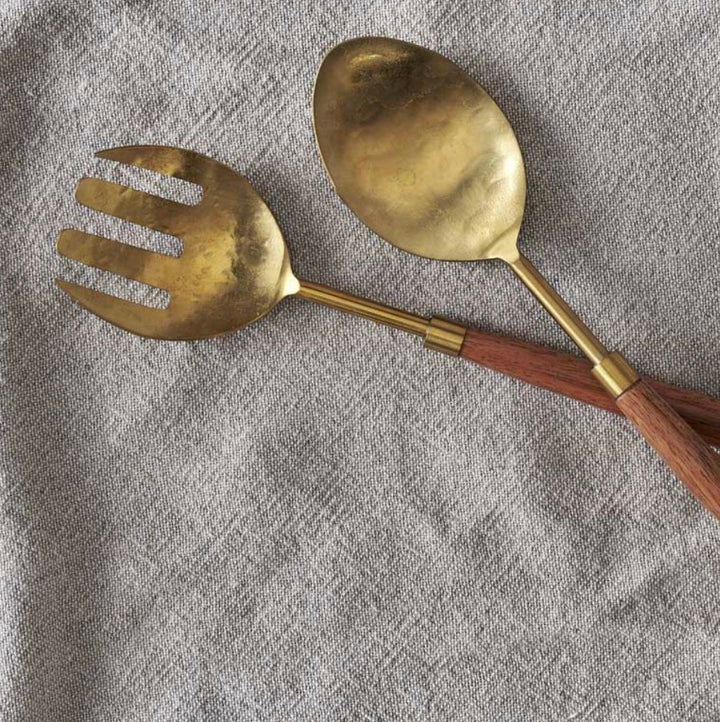 Soni Salad Servers - Gold &amp; Acacia (Set of 2)