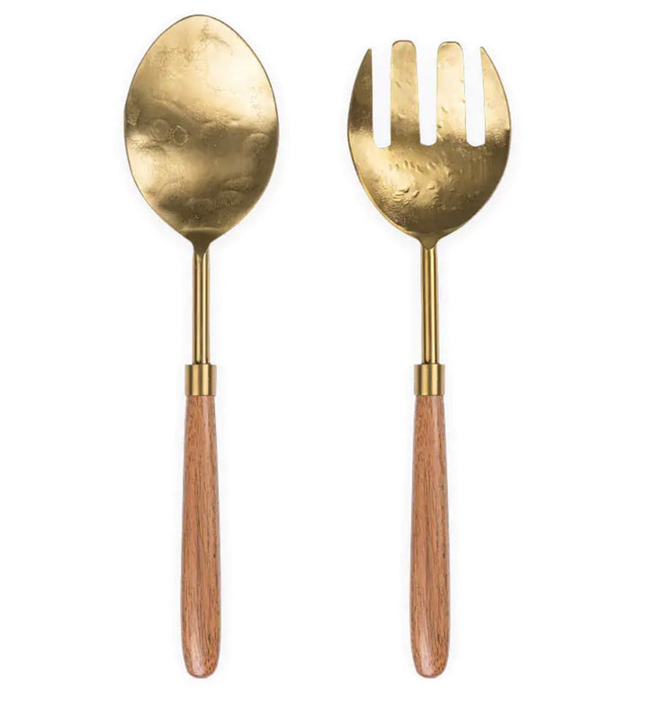 Soni Salad Servers - Gold &amp; Acacia (Set of 2)