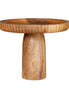 Wooden side table with a bowl-like top on a white background
