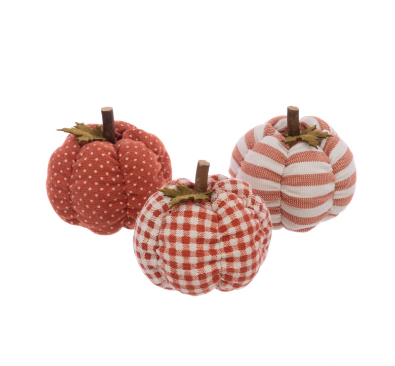 Mini Patterned Fabric Pumpkins - 3 Assorted Designs