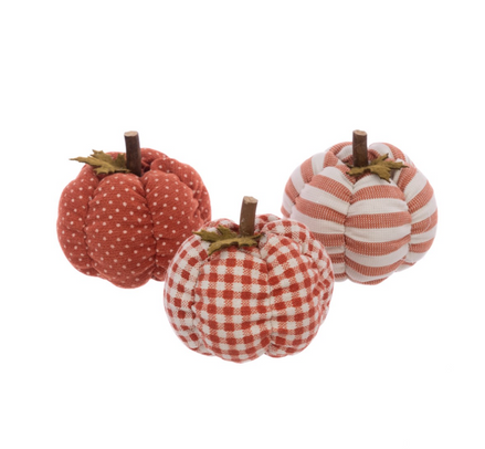 Mini Patterned Fabric Pumpkins - 3 Assorted Designs