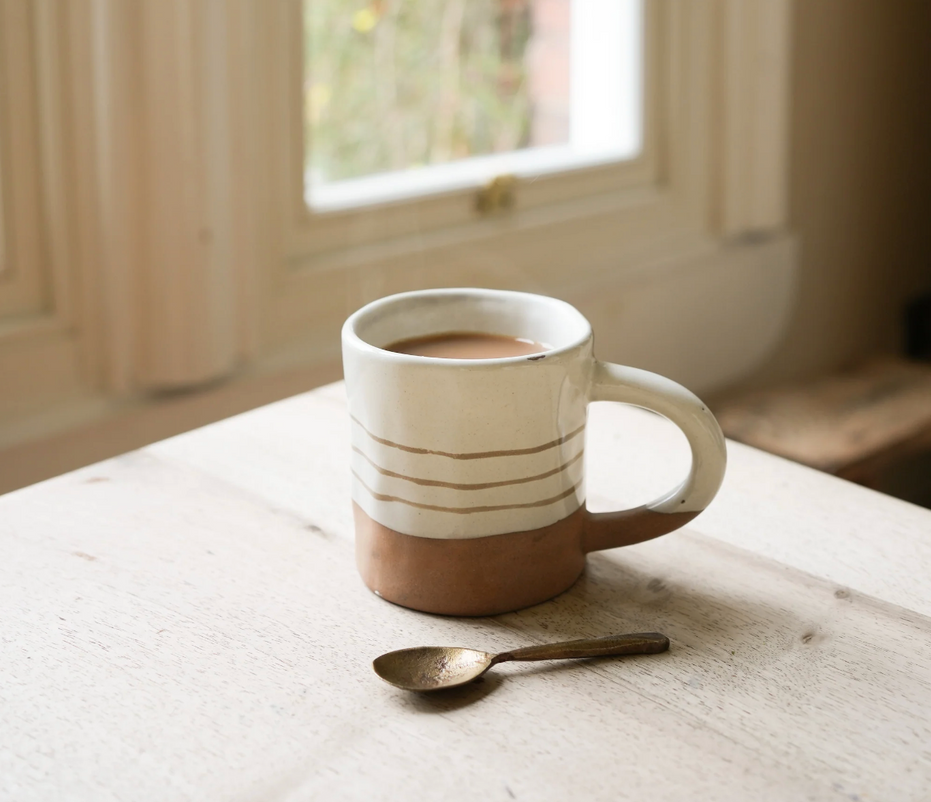 Hand Painted Breton Stripe Mug-Taupe