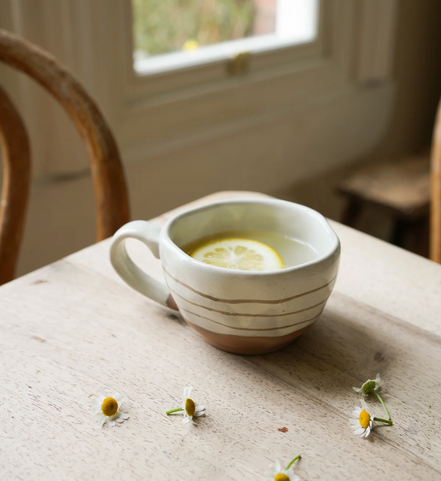 Hand Painted Breton Stripe Tea Cup-Taupe