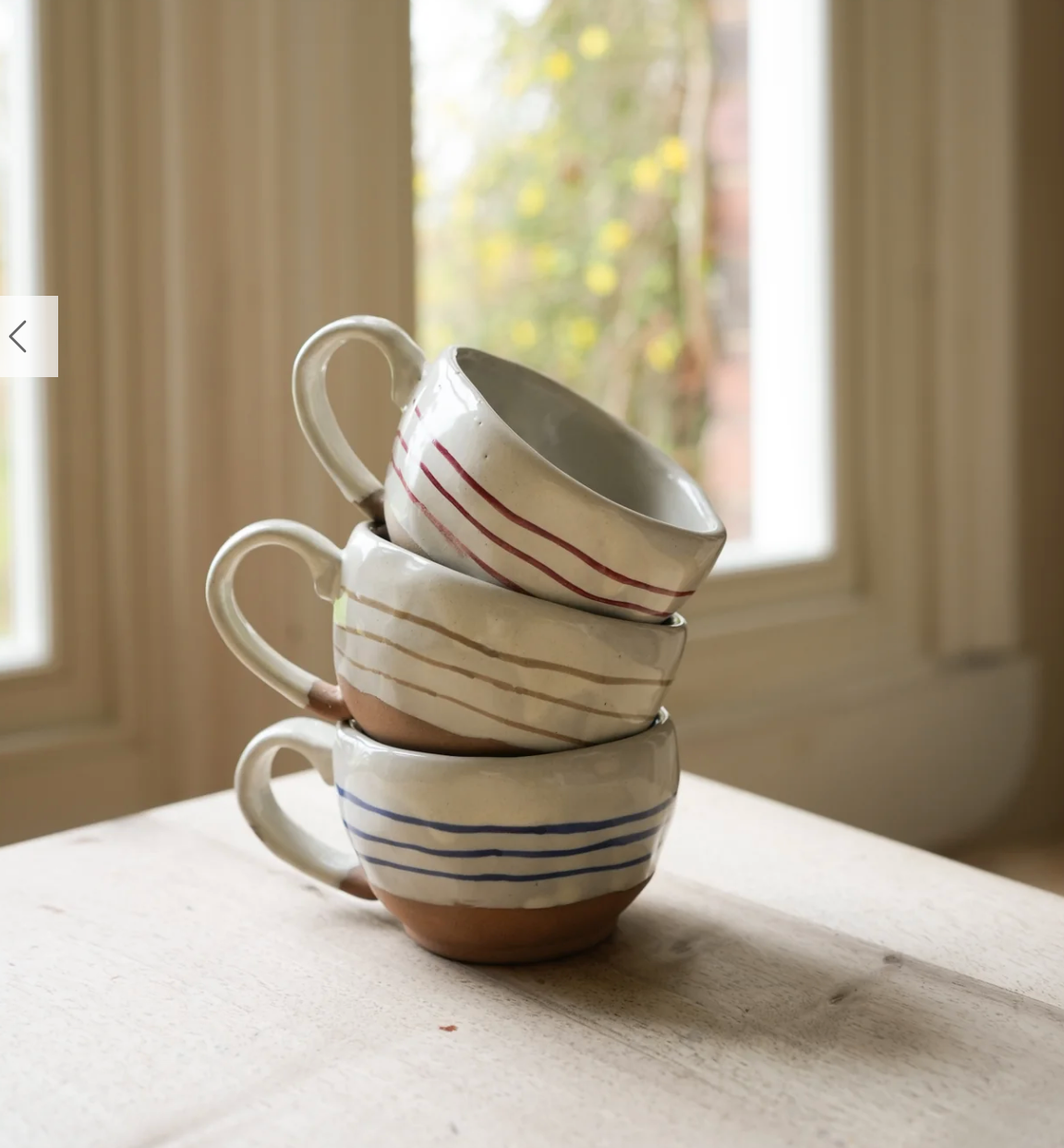 Hand Painted Breton Stripe Tea Cup-Taupe
