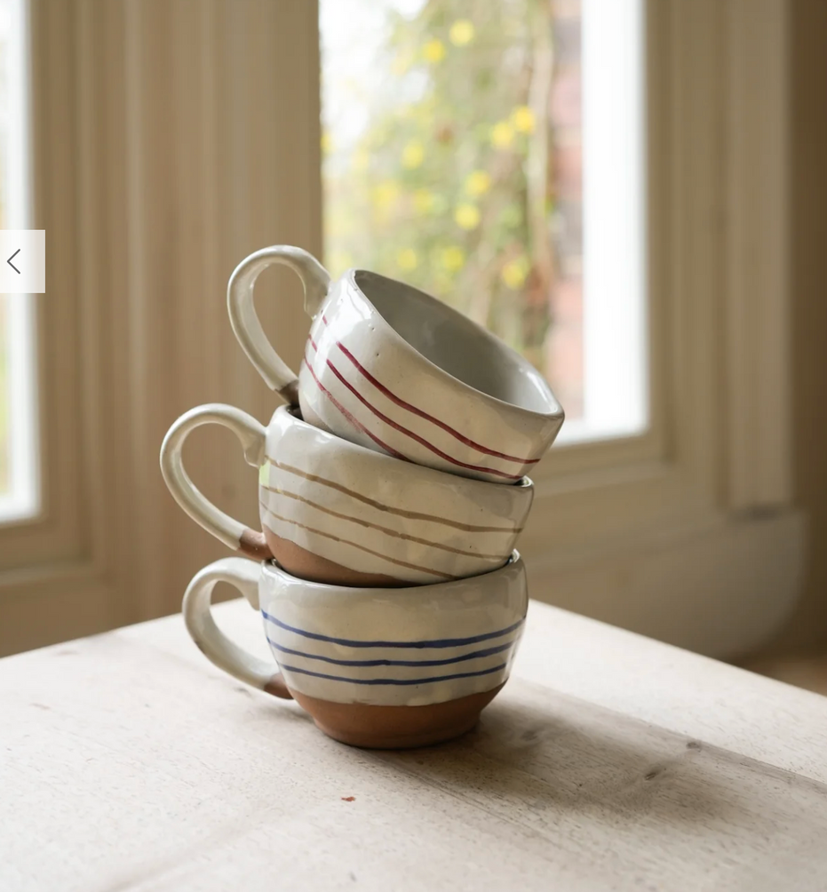 Hand Painted Breton Stripe Tea Cup-Brick