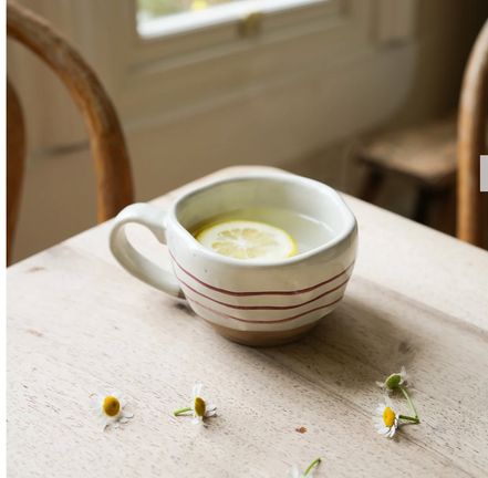 Hand Painted Breton Stripe Tea Cup-Brick
