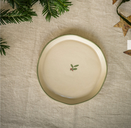 Hand Painted Holly Snack Plate
