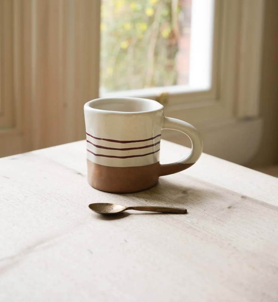 Hand Painted Breton Stripe Mug-Brick