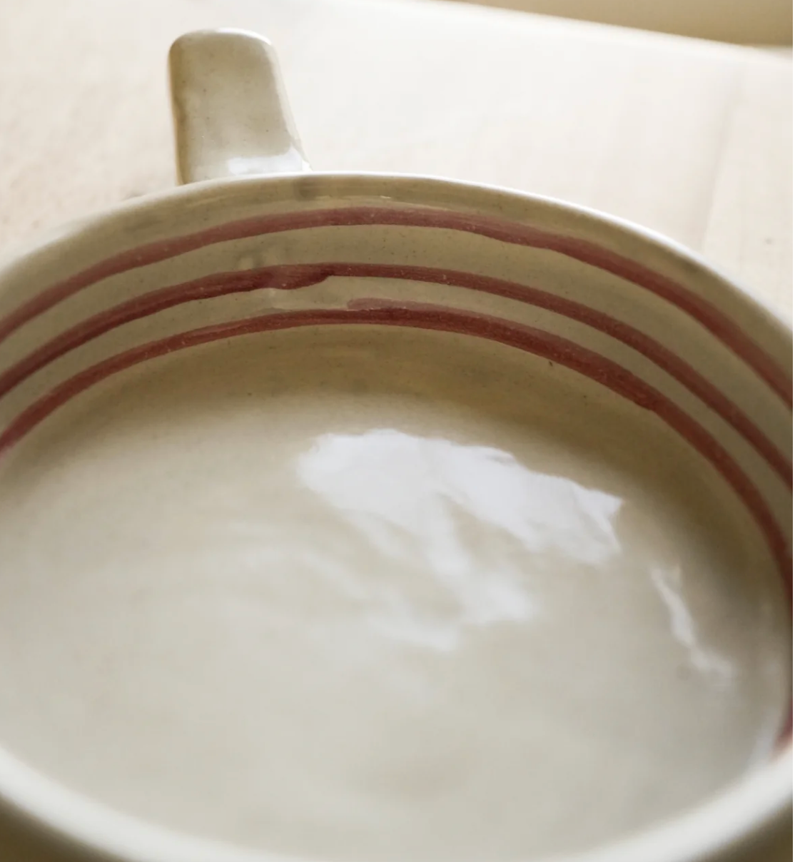 Hand Painted Breton StripeOlive Dish Bowl-Brick