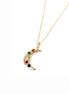 Gold Moon Gem Studded Hook Necklace