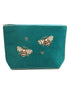 Teal Golden Bee Large Velvet Pouch