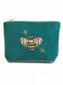 Teal Golden Bee Medium Velvet Pouch