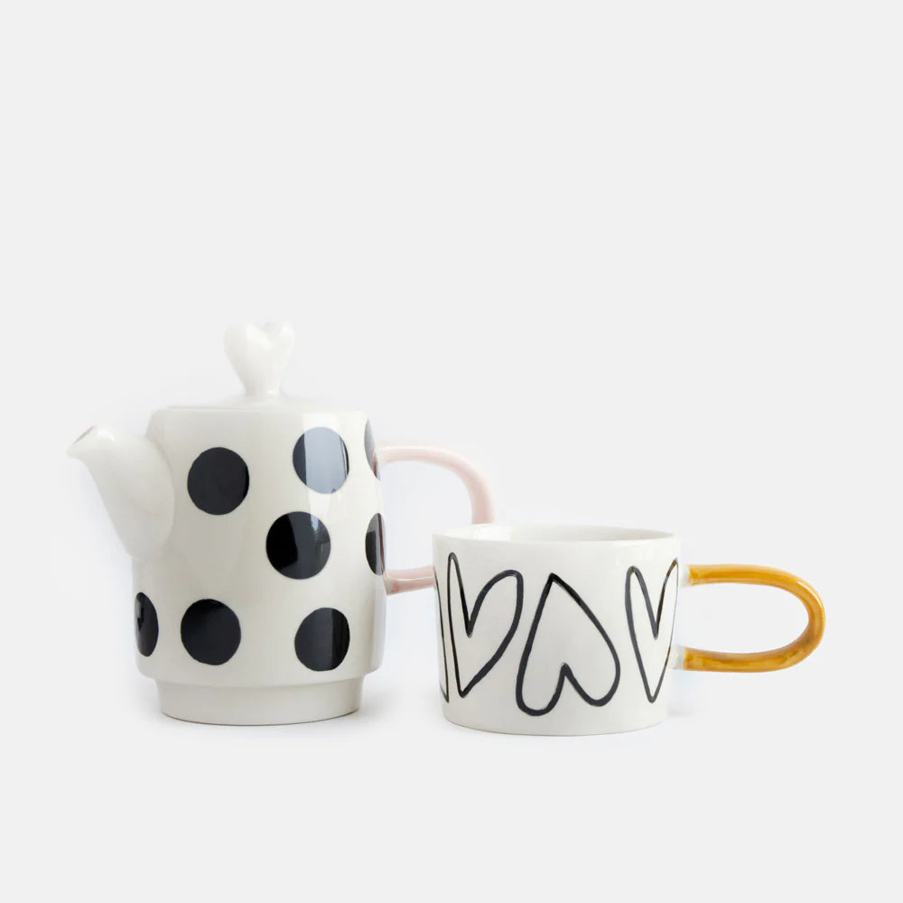 Spot/Heart Tea For One Boxed Teapot & Cup Set
