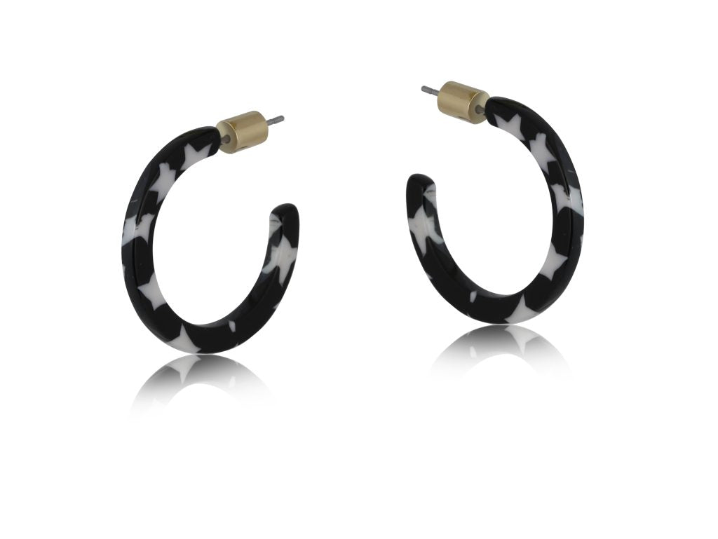 Tiny Hoop Resin Earrings (Black and White)