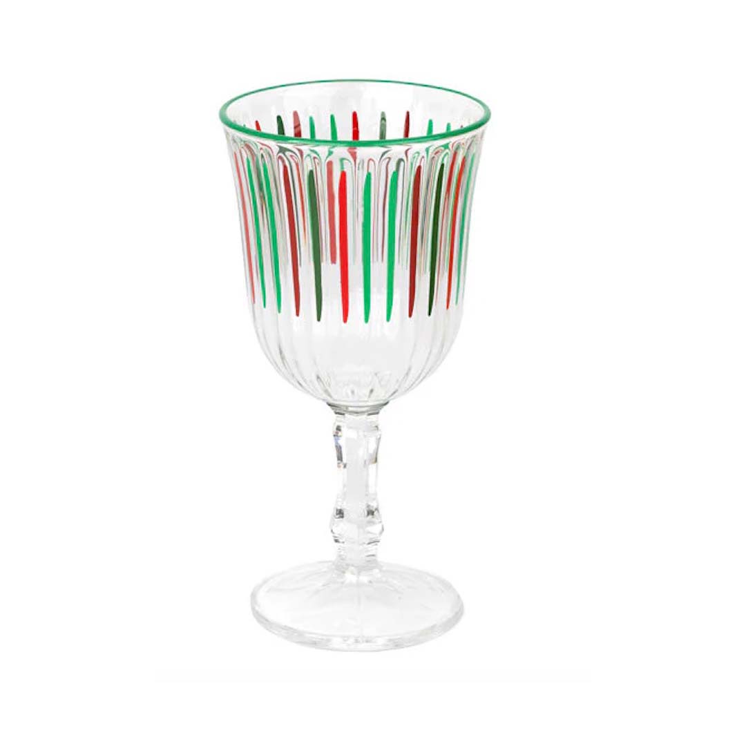 Red and Green Striped Wine Glass