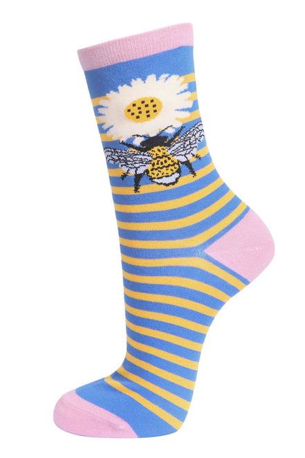 Womens Bamboo Socks Bumble Bee Striped Floral Ankle Socks