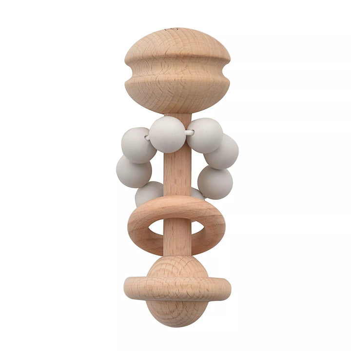 Wooden Rattle Teething Toy Grey