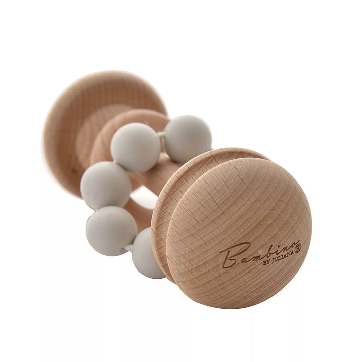 Wooden Rattle Teething Toy Grey
