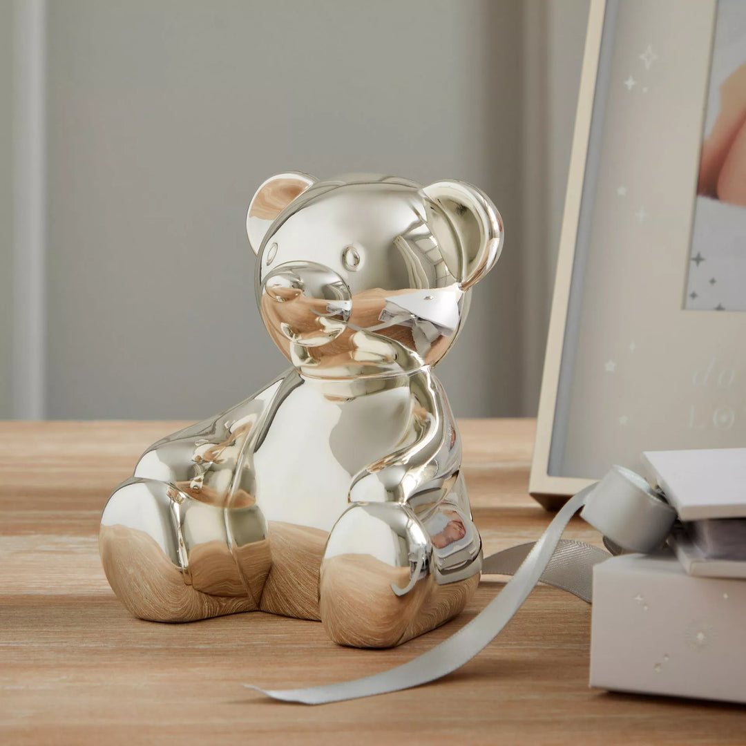 Silver Teddy Money Box