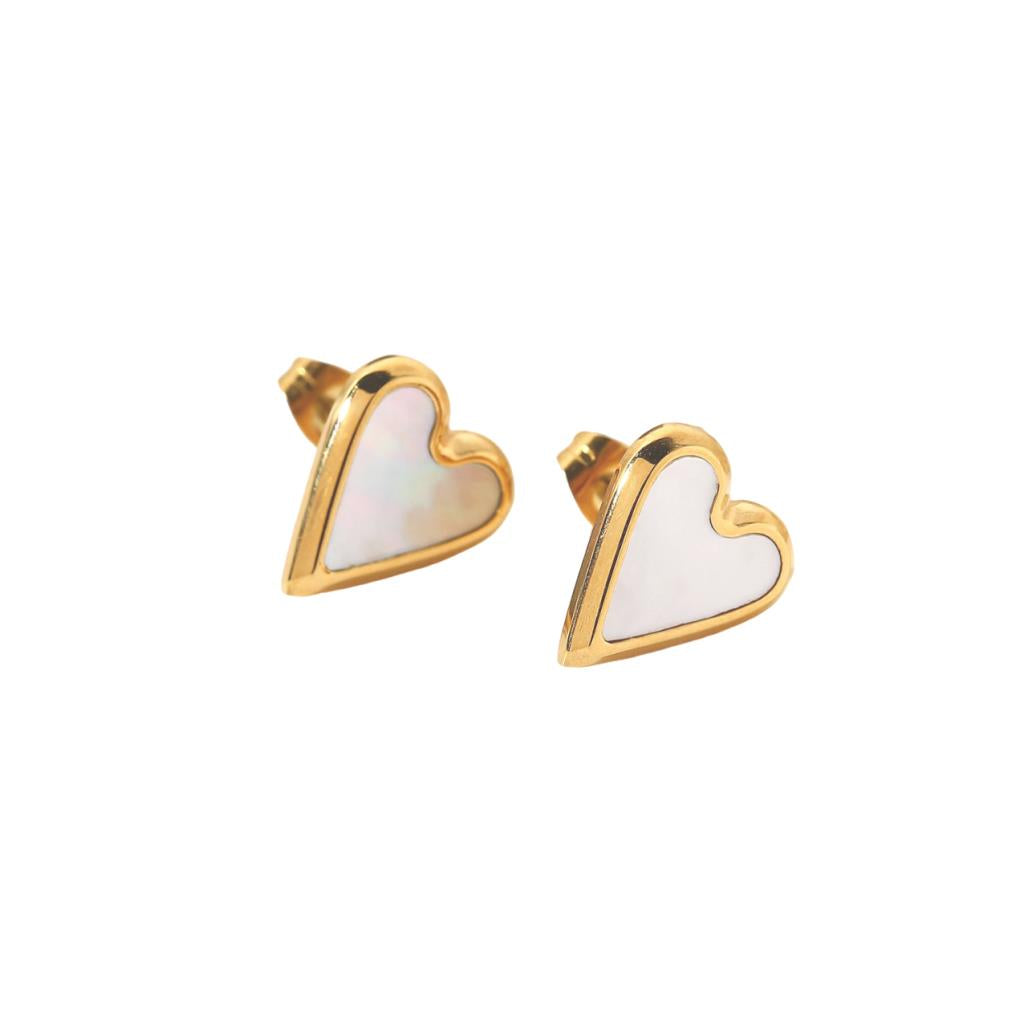 Mother of Pearl Heart Stud Earrings