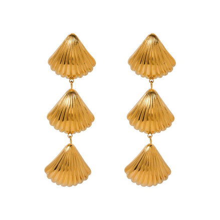 Triple Drop Shell Earrings in Gold