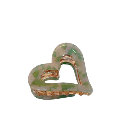 Open Heart Hairclip In Green Fleck