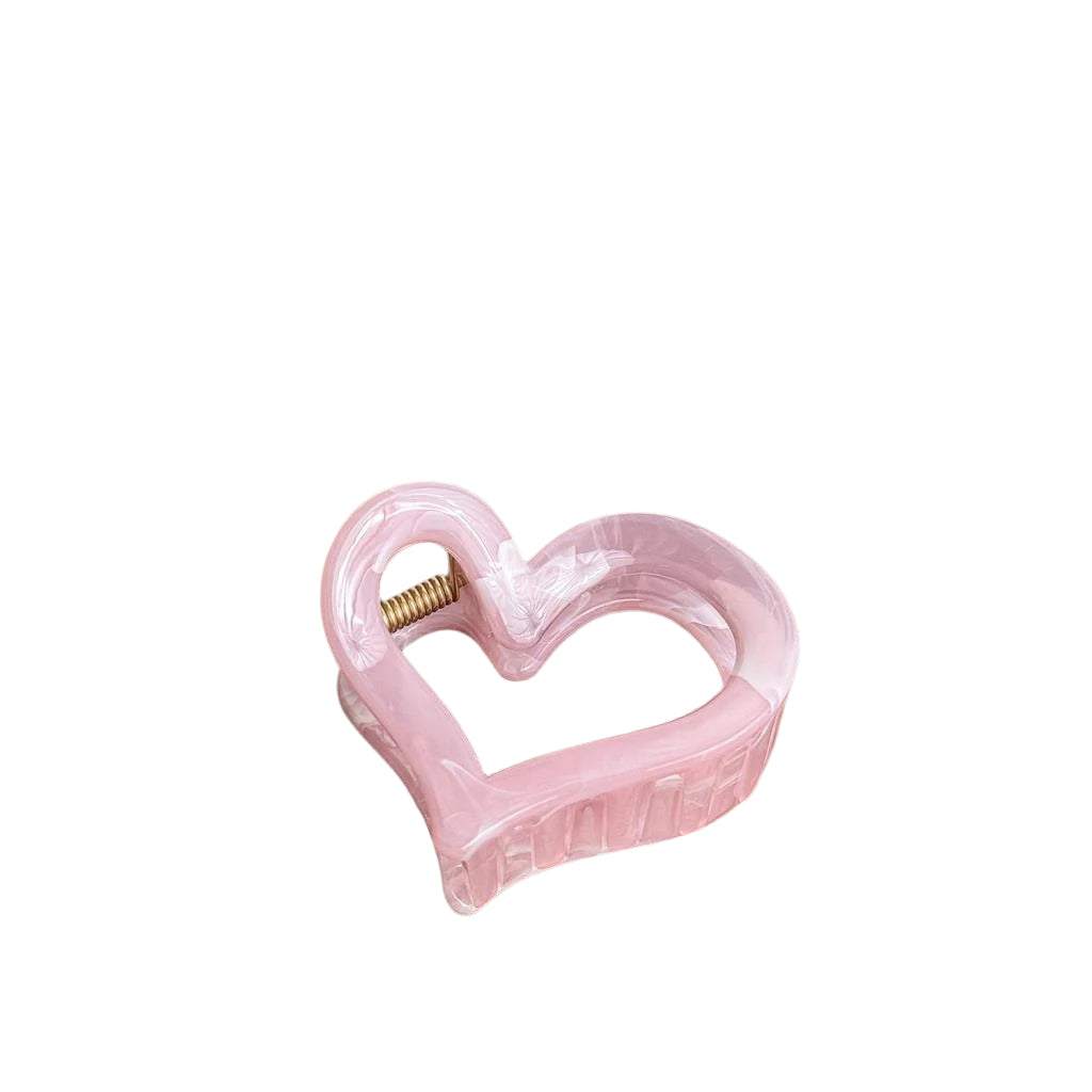 Open Heart Claw Clip In Pink Marble