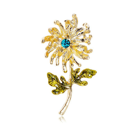 Gold Dandelion Brooch Blue Cubic