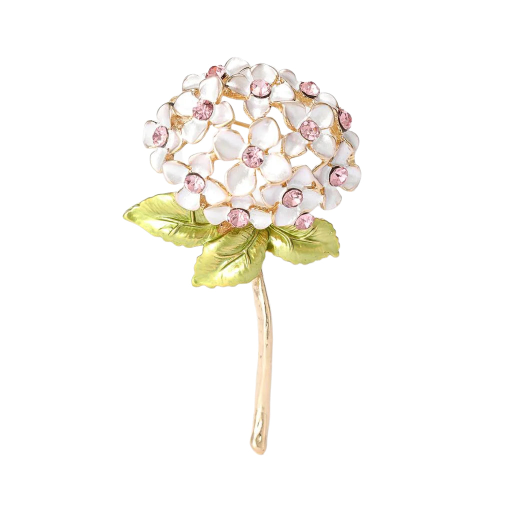 Hydrangea Stem Brooch In White