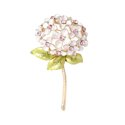Hydrangea Stem Brooch In White