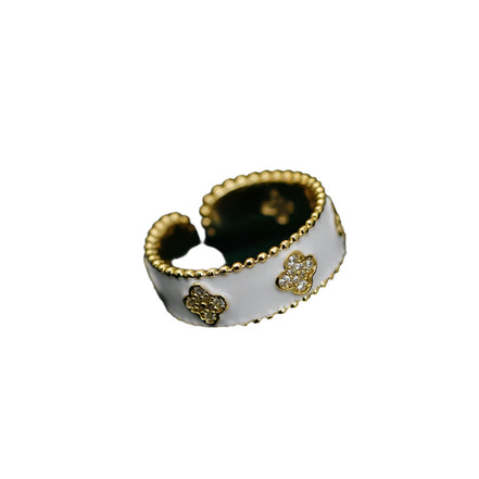 Clover Enamel Ring In White & Gold
