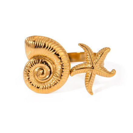 Shell & Starfish Ring In Gold