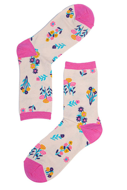 Womens Bamboo Socks Floral Ankle Sock Wild Flowers Pink
