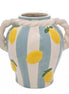 Blue Striped Lemon Vase With Rope Handles