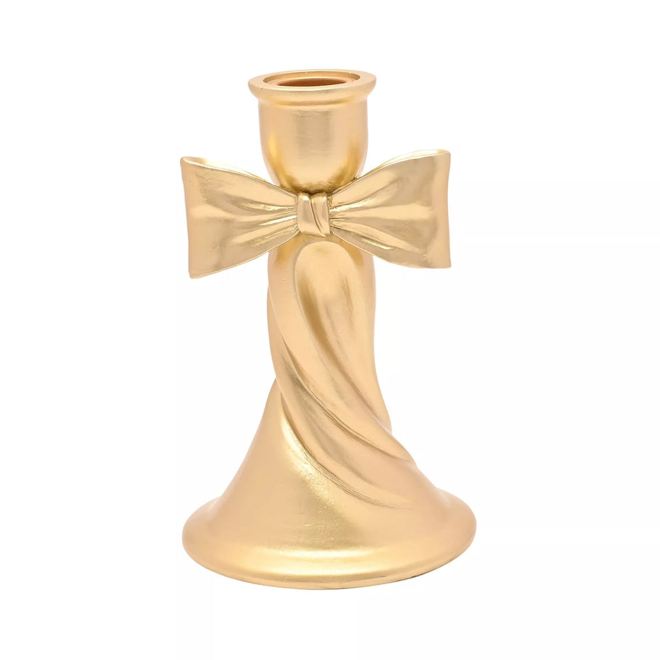 Ribbon Gold Tall Taper Candle Holder